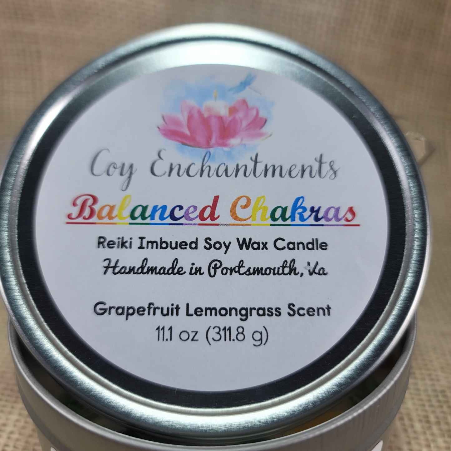 Balanced Chakras Soy Candle - Grapefruit Lemongrass Scented